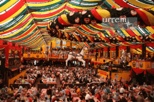 Oktoberfest in München - Bierzelt von innen während der Feier Oktoberfest in München - Bierzelt von innen während der Feier